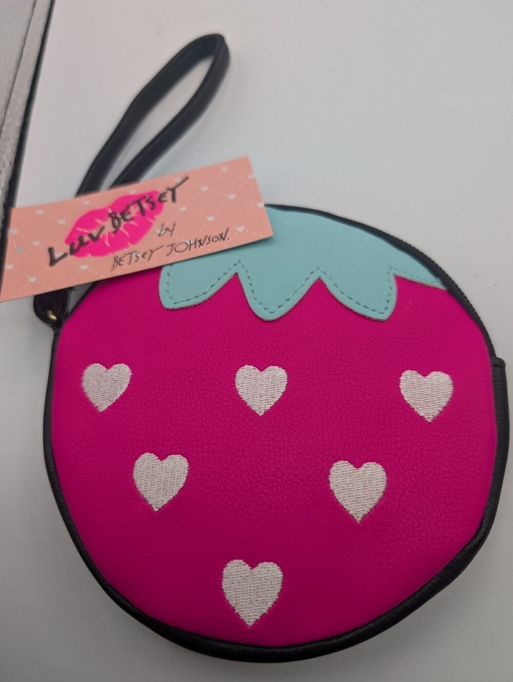 Luv Betsey Betsey Johnson Strawberry Coin Purse Pouch Fuchsia Blue Black NWT
